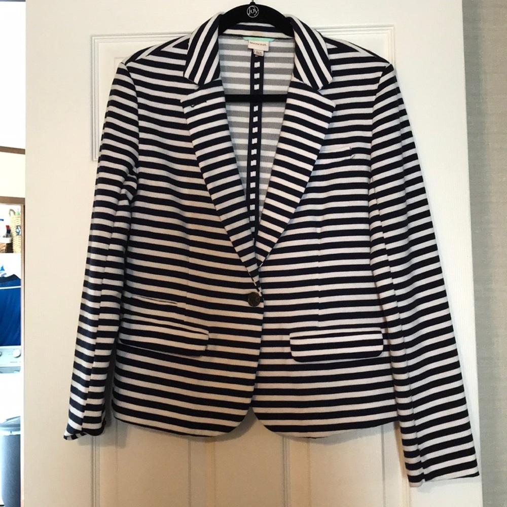 Navy and white striped blazer